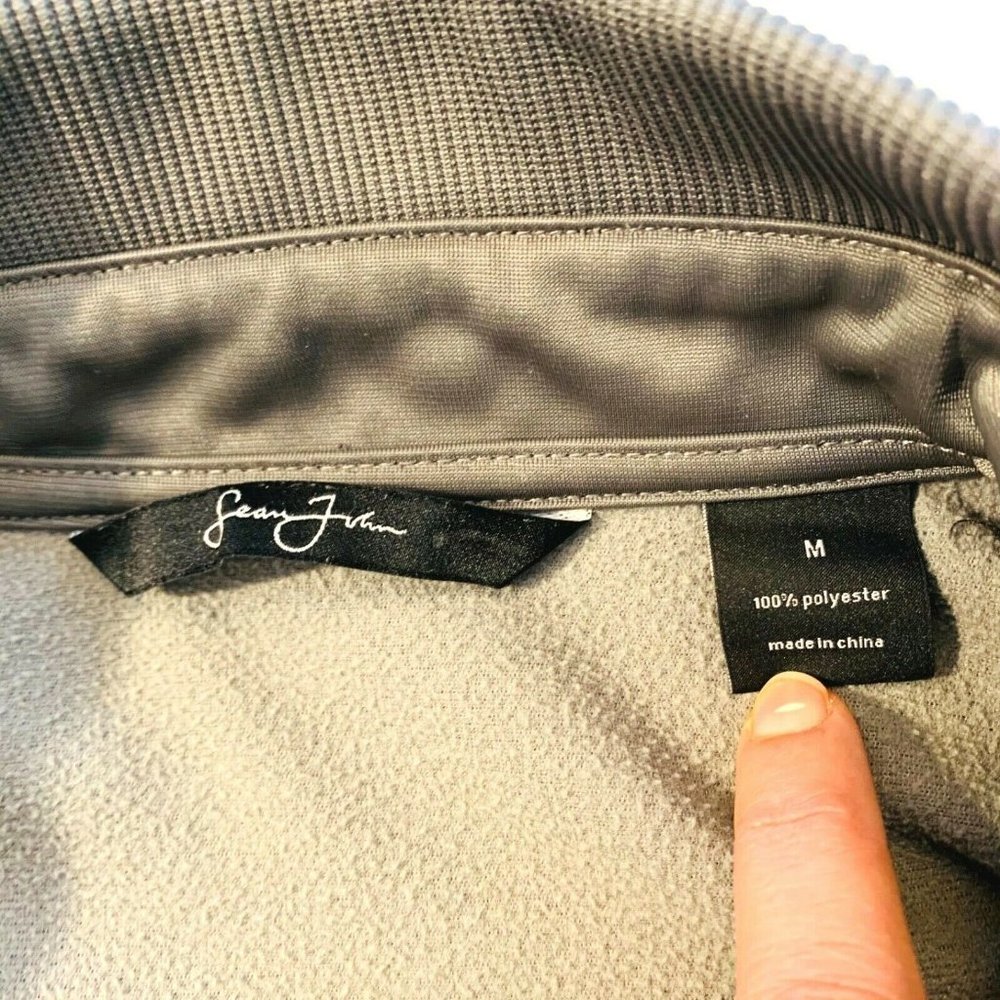Sean John Fleece Lined‎ Bomber Jacket Full Zip Zipper Pocket Snap Closure M Gray - Picture 12 of 12